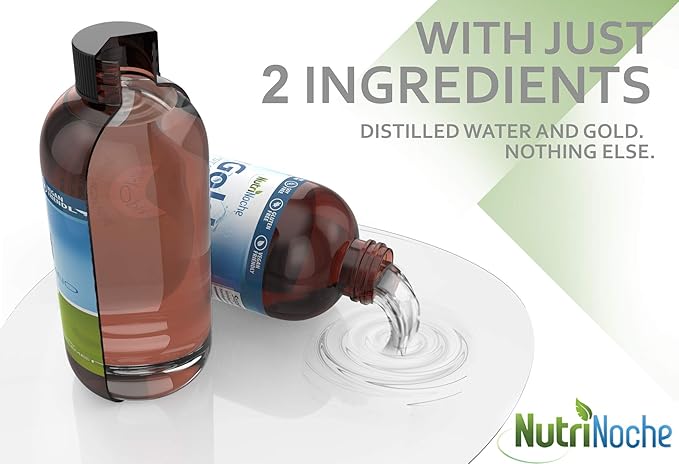 Colloidal Gold Liquid Organic Supplement by Nutrinoche - 100% Pure Nano Gold Mineral - Supports Mental Clarity Focus &amp Relaxation - 32 oz Bottle - Vegan Gluten-Free - Crystalline- 30 ppm