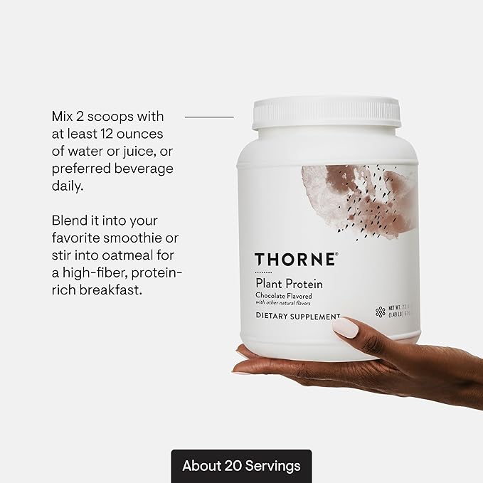THORNE - Plant Protein - 22 Grams of Vegan Protein Powder - Pea Rice &amp Chia Seed Protein with Complete Amino Acid Profile - NSF Certified for Sport - Chocolate - Gluten-Free - About 20 Servings