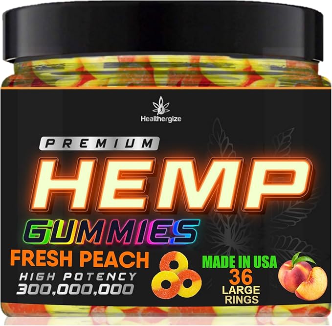 Hemp Gummies Sleep Peach Ring Gummy Bears-Natural Hempseed Oil for Peace and Calm-Fresh Peach Hemp Candy Edibles-Natural Omega-Made in USA