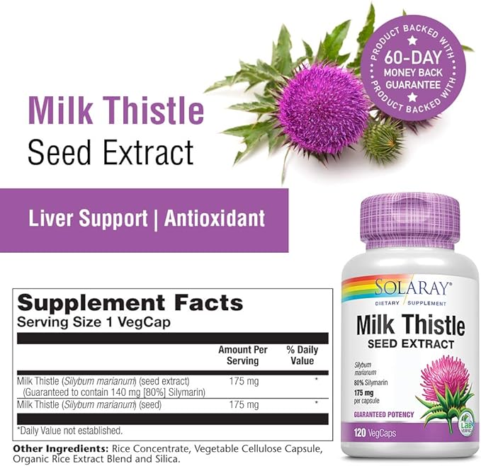 SOLARAY Milk Thistle Seed Extract 175mg Antioxidant Intended to Help Support a Normal Healthy Liver Non-GMO &amp Vegan 120 VegCaps