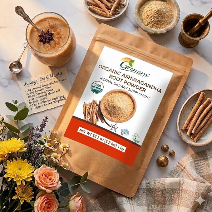 Grenera Organic Ashwagandha Powder 2.2 lbs (35.2 Ounce) (Withania somnifera) - Organic Vegan Kosher Certified