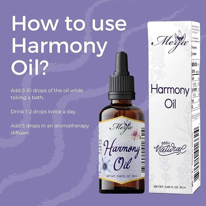Merja Harmony Tea and Oil Set Natural Stress Relief Caffeine-Free Herbal Blend 8.81 oz Tea and 0.68 fl oz Oil