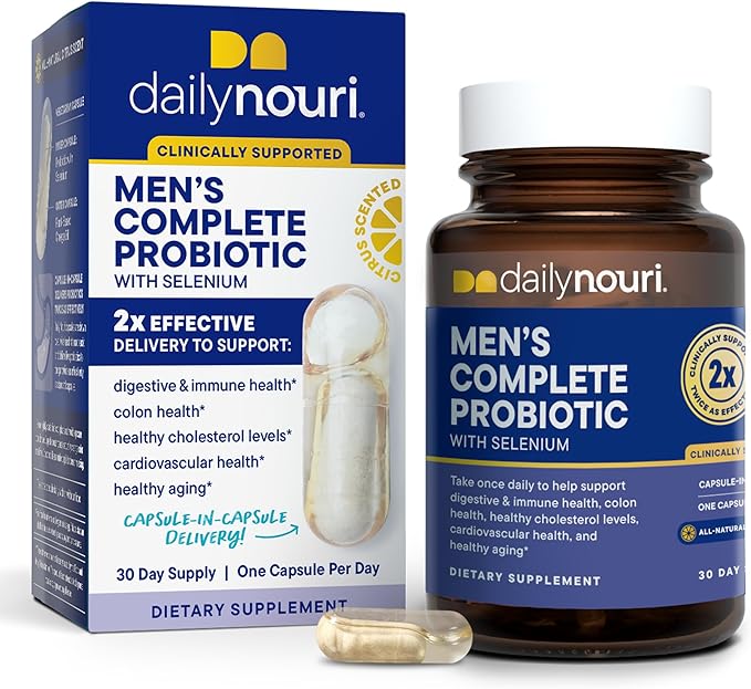 Daily Nouri Probiotics for Men | Gut Microbiome &amp Hormone Balance Support | 5 Clinically Studied Strains + Selenium for Testosterone Sperm Motility &amp Male Reproductive Health | 30-Day Supply