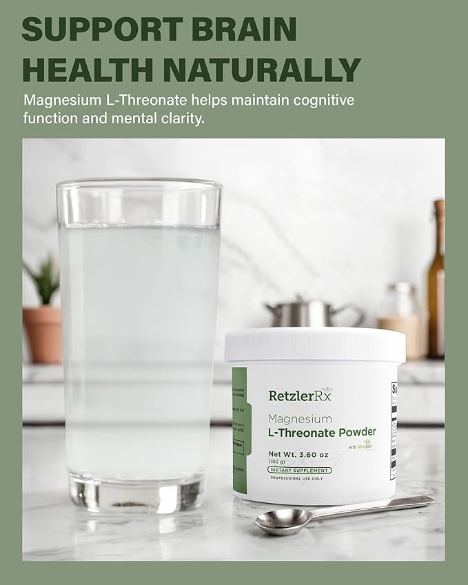 RetzlerRx Magnesium L-Threonate Powder with Magtein® - Brain-Supporting Magnesium Threonate Complex - Unflavored Gluten-Free Supplement for Cognitive Health - 60 Servings