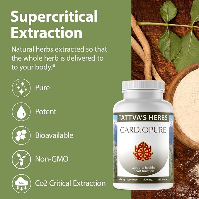 Tattva's Herbs Cardiopure Herbal Ayurvedic Supplement Vegetarian Capsules Ashwagandha Rauwolfia &amp Arjuna Full Spectrum Co2 Extracts Veggie Capsules 240 Count 25 Years of Premium Service