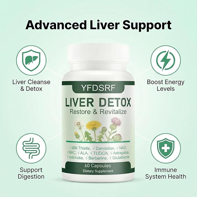 Liver Detox Capsules - 20-in-1 Herbal Supplement with Milk Thistle Turmeric Artichoke &amp Dandelion Root for Liver Cleanse Fatty Liver Support &amp Digestive Balance Vegan Formula 60 Capsules