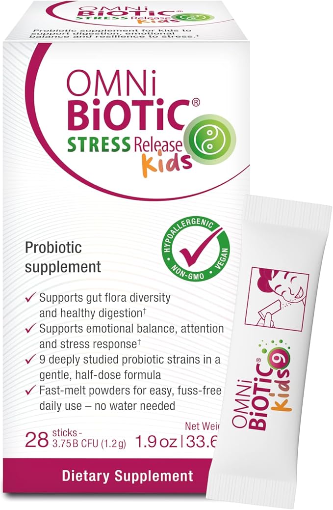 Omni-Biotic Stress Release Kids Probiotic – Science Backed Kids Probiotic Supplement for Digestion Emotional Balance &amp Stress Resilience – Fast-Melt Powder (28 Daily Packets)