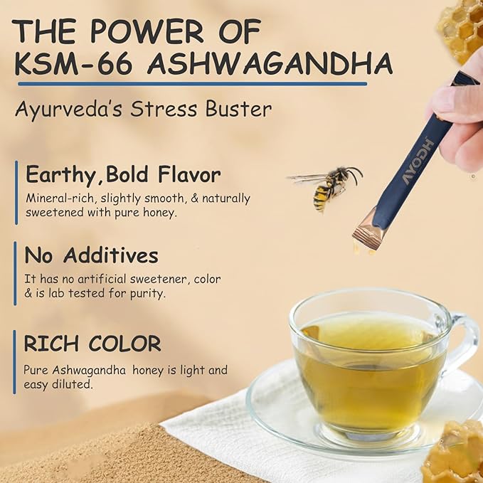 Ashwagandha Honey Sticks Ashwagandha KSM 66 Vanilla Syrup W Raw Honey Ashwagandha for Women/Men Easy To Consume Supports Relaxation Stamina Calmness &amp Immunity – Pack of 30 (0.25 Oz Each)