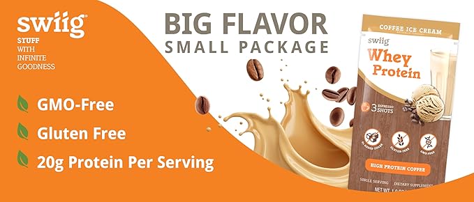 swiig Single Serve Whey Coffee Ice Cream 10pk – Premium Daily Whey Protein 20g Gluten Free GMO Free No Fillers No Artificial Flavors
