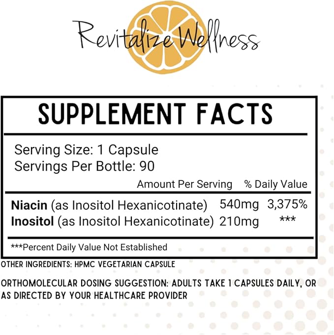 Niacin Capsules as Inositol Hexanicotinate | Gentle Slow Release Form of B3 that Supports Heart Health Energy and Mental Health B3 | No Flush Niacin Alternative | 90 Servings