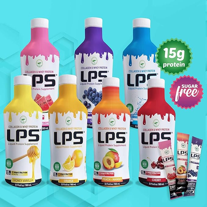 Nutritional Designs Sugar-Free Liquid Collagen &amp Whey Protein Supplement - Non-GMO Drink - Promotes Healthy Skin &amp Hair for Men &amp Women (Watermelon) Pack of 6