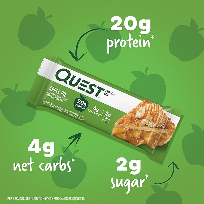Quest Nutrition Apple Pie Protein Bar 20g Protein 4g Net Carbs 2g Sugar Gluten Free &amp White Chocolate Raspberry Protein Bars High Protein Low Carb Gluten Free Keto Friendly