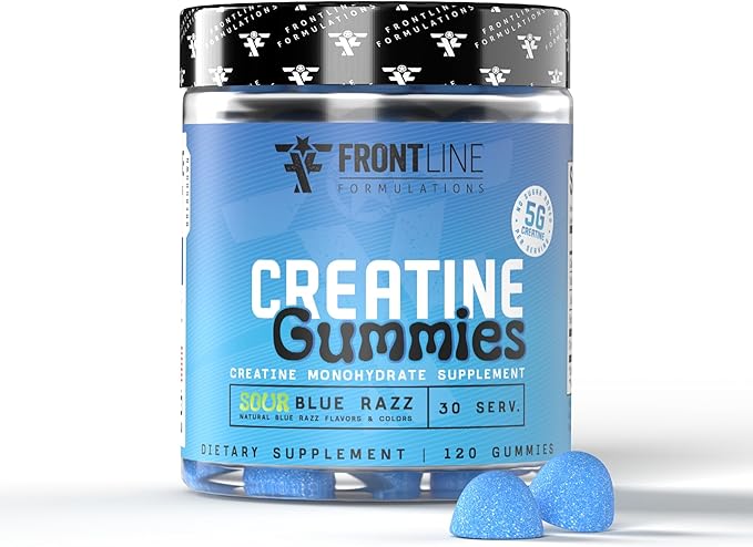 Creatine Monohydrate Gummies 5g Creatine per Serving Sugar-Free Creatine Supplement for Strength Lean Muscle &amp Cognitive Support Sour Blue Razz 120 Gummies