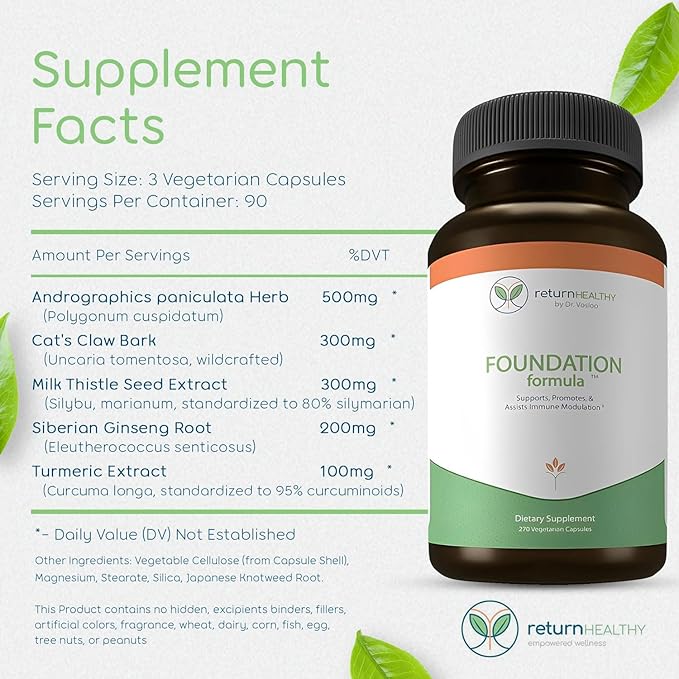 Foundation Formula | Tick Immune Support Supplement | with Japanese Knotweed Root Cat's Claw Milk Thistle | Resveratrol Supplement | Non-GMO All-Natural &amp Vegetarian 270 Capsules