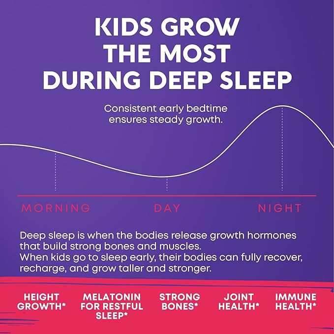 Height Growth Gummies with Melatonin for Kids &amp Teens - Ashwagandha Lemon Balm &amp Vitamins B - Sleep &amp Height Booster Multivitamin for Teen Boys &amp Girls - Grow Taller Supplement - 60 G