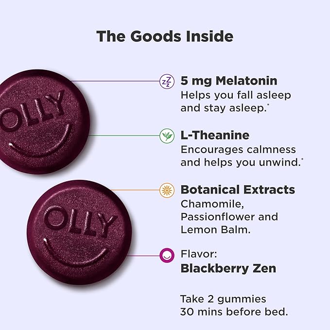 OLLY Extra Strength Sleep Gummy with Melatonin L-Theanine Chamomile Lemon Balm BlackBerry Flavor - 50 Count &amp Muscle Recovery Sleep Gummies with Melatonin Tart Cherry Vitamin D Berry Flavor