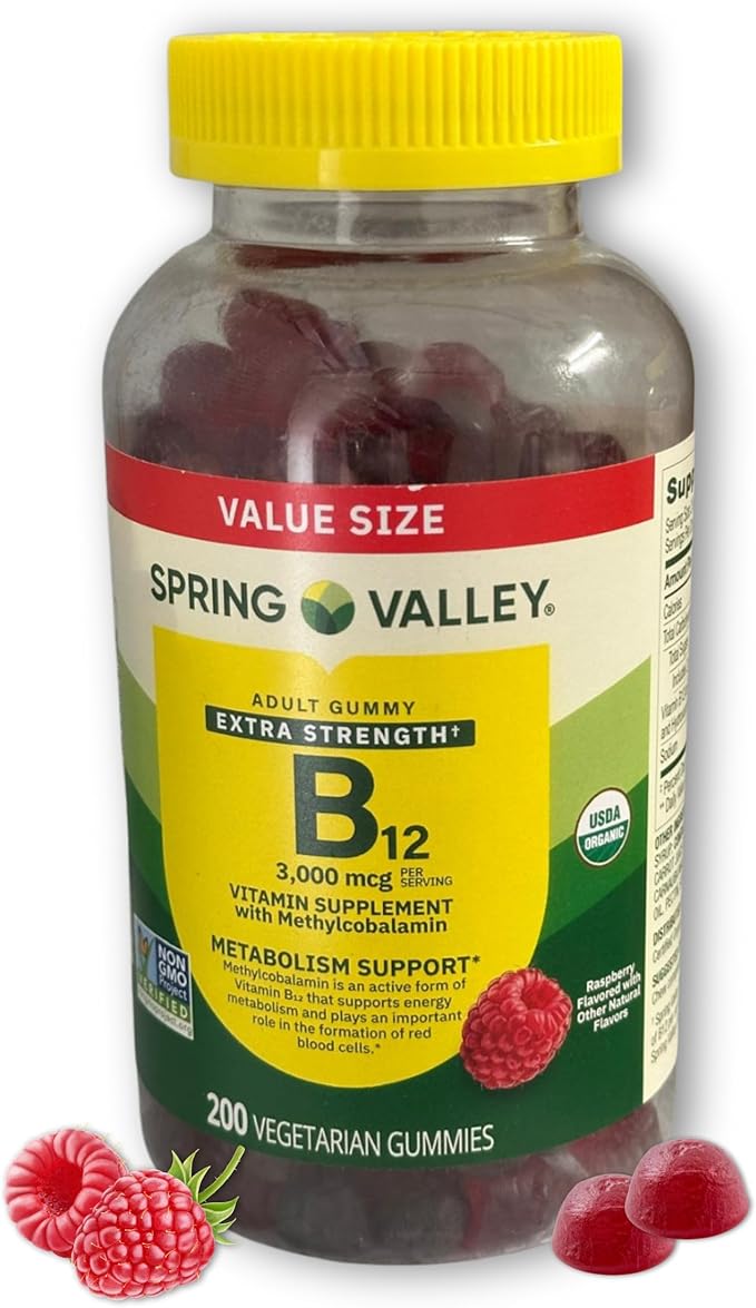 Vitamin B12 Gummies Raspberry Flavor- Extra Strength 3000 mcg Vegetarian 200 Count (Pack of 1) Boxed by Fusion Shop Store