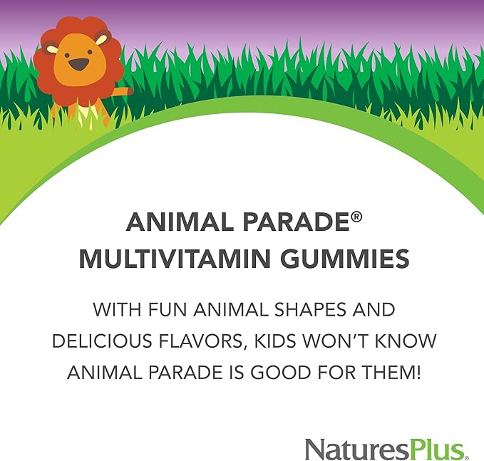 NaturesPlus Animal Parade Multivitamin Children's Gummies - 90 Count - Assorted Cherry Grape &amp Orange Flavors - Supports Immune System - Vegetarian Gluten Free - 30 Servings