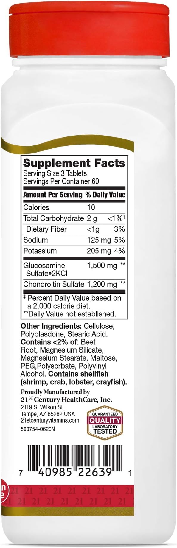 21st Century Glucosamine Chondroitin 500/400mg - Double Strength Tablets 180 Count