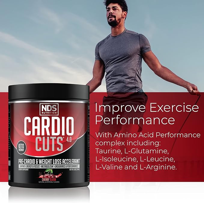 NDS Nutrition 4.0 Pre Workout Supplement - Advanced Weight Loss and Pre Cardio Formula with L-Carnitine CLA MCTs L-Glutamine and Safflower Oil - Cherry Slush (40 Servings)