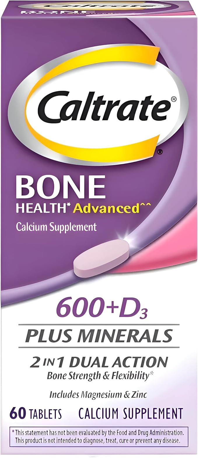Caltrate 600+D3 Plus Minerals Calcium and Vitamin D Supplement Tablets Bone Health and Mineral Supplement for Adults - 60 Count
