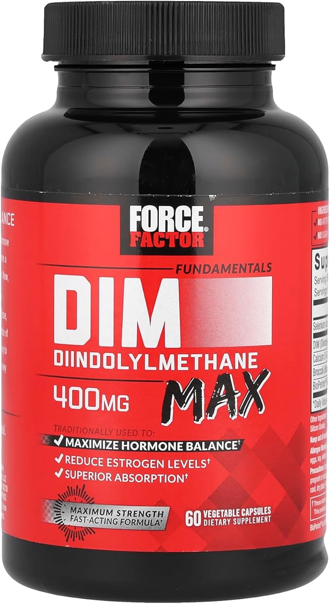 Force Factor DIM Max DIM Supplement 400mg Estrogen Balance for Women &amp Men Extra Strength for Hormonal Acne Metabolism Menopause PCOS Diindolylmethane Superior Absorption 60 Capsules