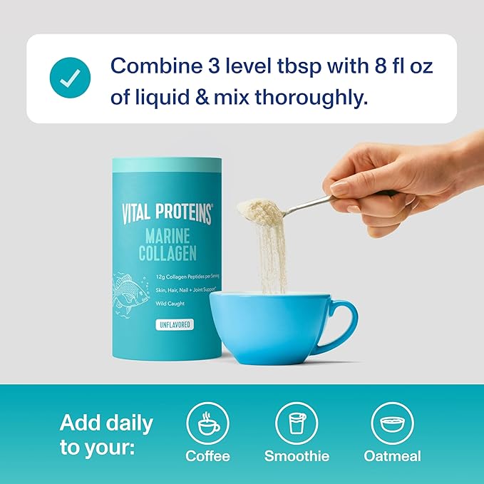 Vital Proteins Marine Collagen Peptides Powder Supplement for Skin Hair Nail Joint - Hydrolyzed Collagen - 12g per Serving - 7.8 oz Canister