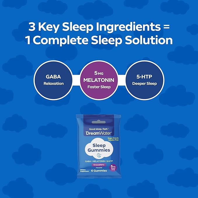Dream Water Sleep Aid Melatonin Gummies with GABA &amp 5-HTP Naturally Flavored Sleep Gummies Snoozeberry Flavor - 6ct Pouches x 12pack