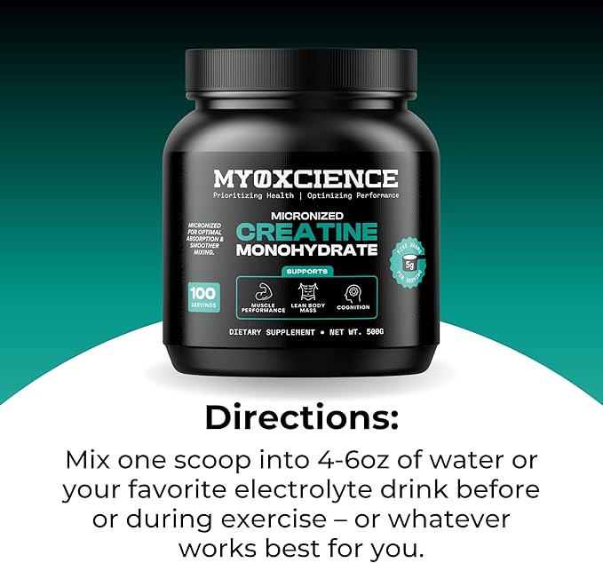 MYOXCIENCE Micronized Creatine | Supports Muscle Performance Lean Body Mass &amp Cognition | 100 Servings