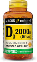 MASON NATURAL Vitamin D3 2000 IU Ultra Strength Supports Bone Density Strength &amp Immune Health 300 Softgels