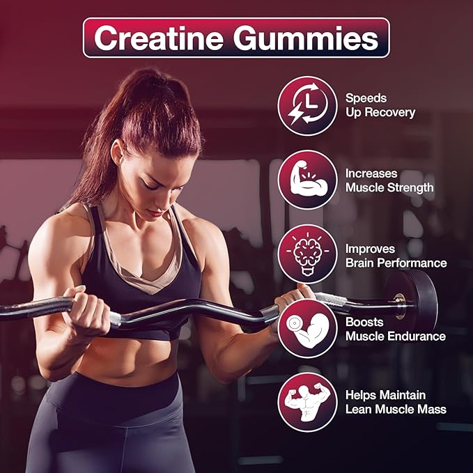 Creatine Gummies for Men &amp Women Creatine Monohydrate Gummies 5g Build Muscle Strength Recovery Cognitive Health &amp Memory Pre Workout Supplement 120 Count Raspberry Chewable Gummy