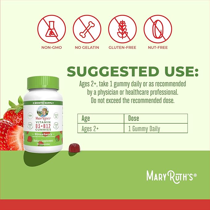 MaryRuth Organics Zinc Gummies (Tart Raspberry) &amp Vitamin D3+B12 Gummies (Strawberry) | Clean Label Project Verified® | Vitamins for Immunity &amp Joint and Bone Health | Vegan Non-GMO No Gelat
