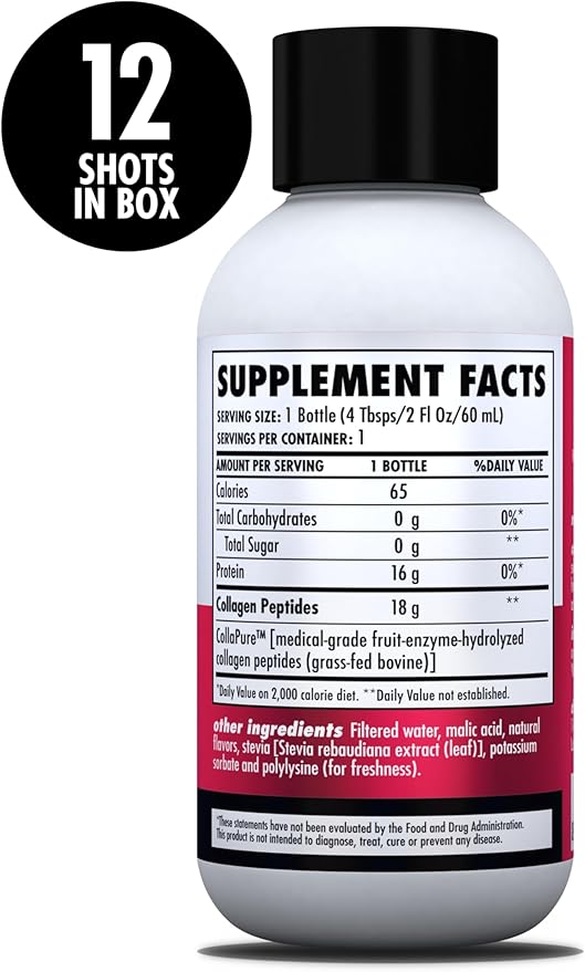HEALTH DIRECT – Medical-Grade Liquid Collagen Shots – AminoSculpt Sugar-Free – Tart Cherry – 12 Servings (12pk 2oz Shots) – Good for Joints Bones &amp Sleep – Better Hair Skin &amp Nails
