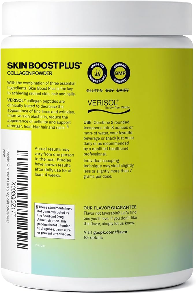 Sparkle Wellness VERISOL Bioactive Hydrolyzed Collagen Peptides | Collagen Powder Supplement with Vitamin C &amp Hyaluronic Acid for Hair Skin and Nail Health | Skin Boost Plus (Tropical) [50-Serve