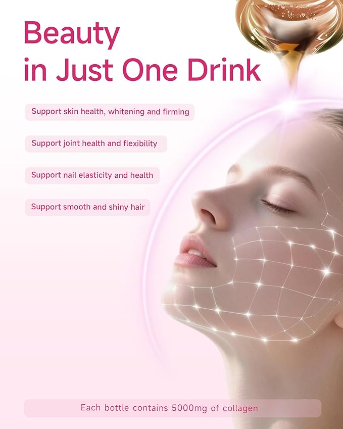 Ageless Beauty Marine Collagen Drink Liquid Collagen for women with 5000mg Franch Hydrolyzed Collagen Korean Collagen Tripeptide Skipjack Elastin Peptide Supports Skin Less Wrinkles 0 Additives