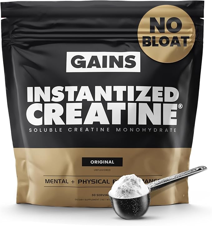 Gains in Bulk Instantized Creatine Monohydrate for Women and Men Soluble Creatine Powder Supports Muscle Building Strength and Performance Bodybuilding Supplements Unflavored 30 Servings