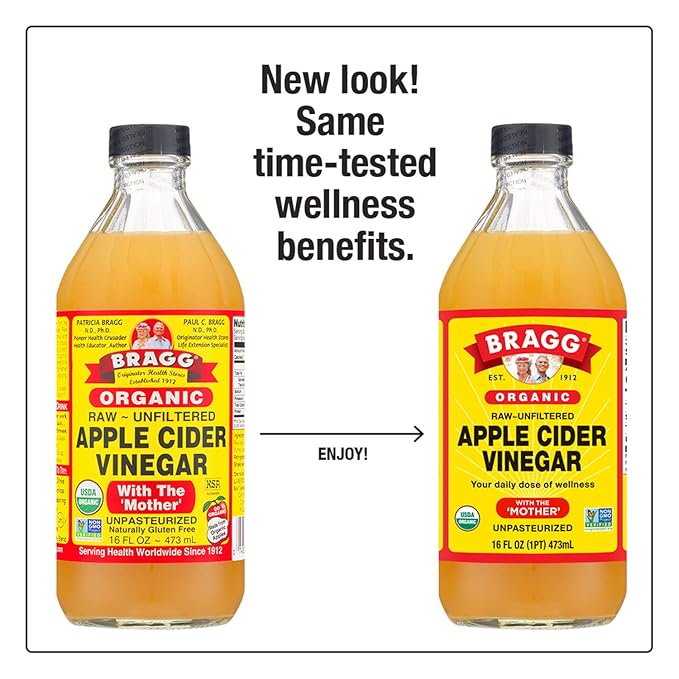Bragg Organic Apple Cider Vinegar With the Motherâ€“ USDA Certified Organic â€“ Raw Unfiltered All Natural Ingredients 16 Fl Oz (Pack of 12)