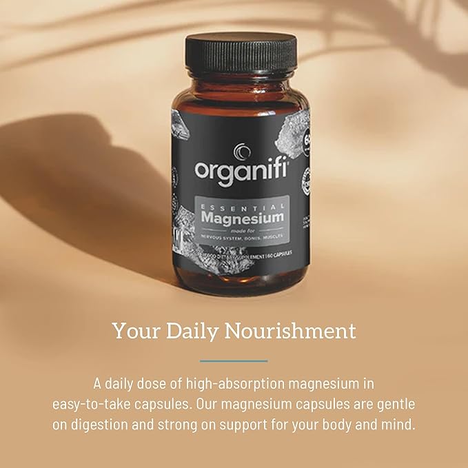 Organifi Essential Magnesium Glycinate Supplement for Bone Support and Muscle Health 150mg 60 Vegan Capsules