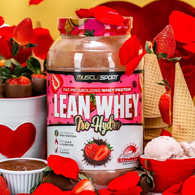 MuscleSport Lean Whey Revolution™ Whey Protein Isolate with Hydrolyzed Whey - Low Calorie Low Carb Low Fat Incredible Flavors - 25g protein per scoop (2LB Chocolate Dipped Strawberry)