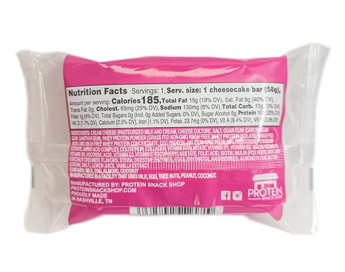 Low Carb Protein Cheesecake Bars | High Protein Gluten-Free Clean Ingredients Snack Bars (8 Raspberry)