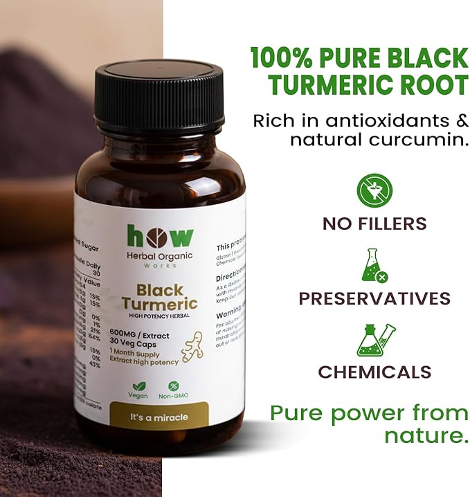 Black Turmeric Capsules Natural Herbal Supplement with Antioxidant Support | Helps Maintain Calm Comfort &amp Daily Wellness | 30 Plant-Based Capsules
