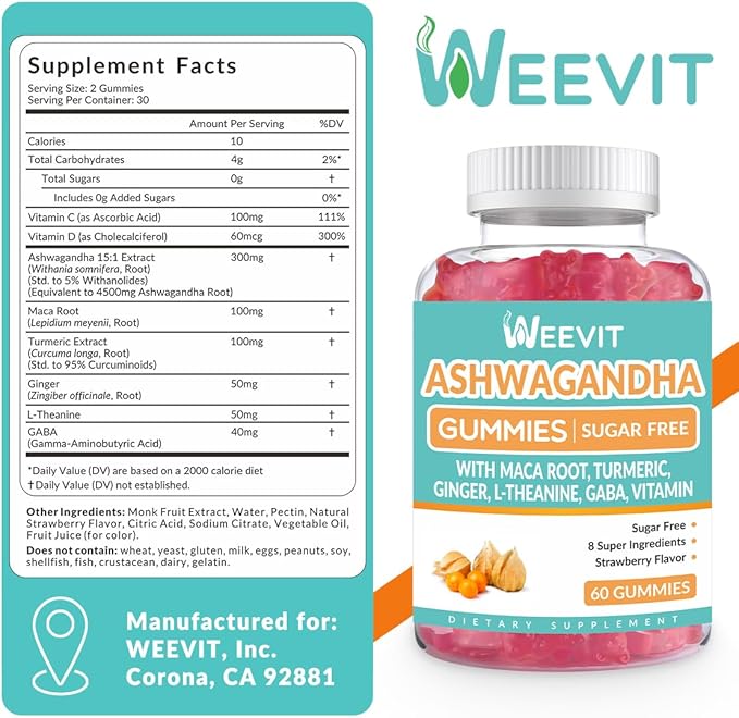 Ashwagandha Gummies Ashwagandha with L-Theanine Maca Root Vitamin D for Women &amp Men