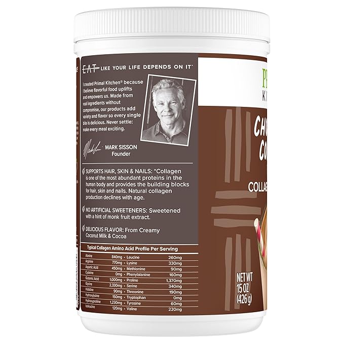 Primal Kitchen Chocolate Collagen Fuel® Drink Mix Chocolate Coconut Collagen Peptides No Dairy or Artificial Sweeteners 15 Ounces