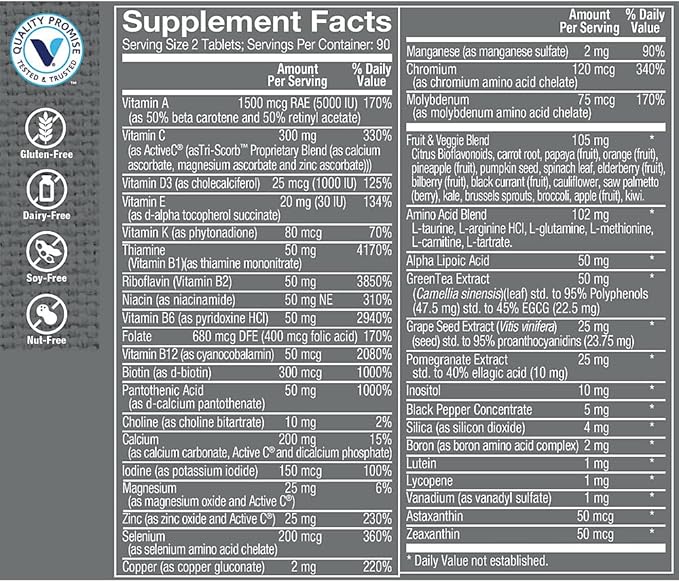 The Vitamin Shoppe Brand Ultimate Man Multivitamin Daily Men’s Multivitamin with Key Vitamins &amp Minerals Supports Energy and Overall Wellness for Men Gluten Free Soy &amp Dairy Free 180 Tabl