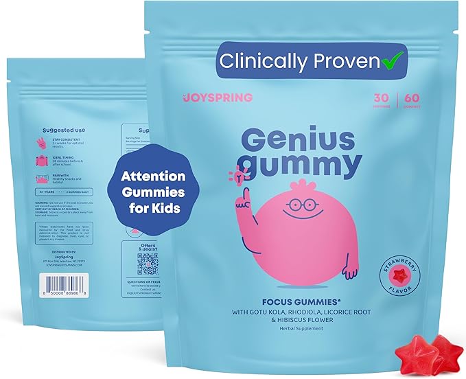 JoySpring Magnesium Citrate Liquid and Genius Focus Gummies for Kids