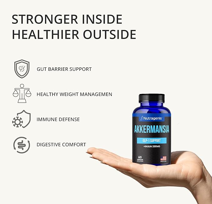Akkermansia Muciniphila Probiotic – 1 Billion AFU with 390 mg Inulin Prebiotic Fiber – 60 Capsules 2-Month Supply – Gut Health &amp Metabolism Support Daily Probiotic for Men &amp Women