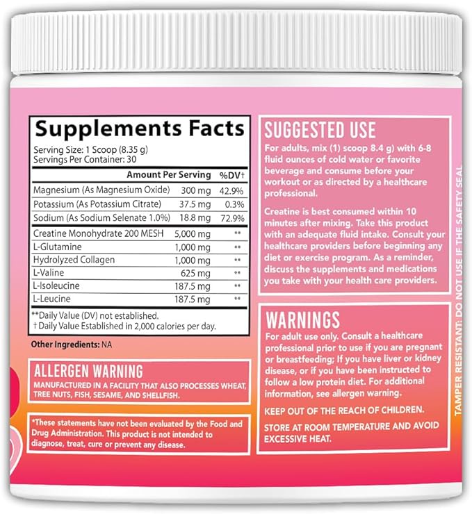 Creatine Monohydrate Powder for Women Complex w. 5G Creatina per Serving + Glutamine Collagen BCAAs &amp Hydration Blend Energy Muscle + Glute Builder Unflavored 2-Pack (60 Servings)