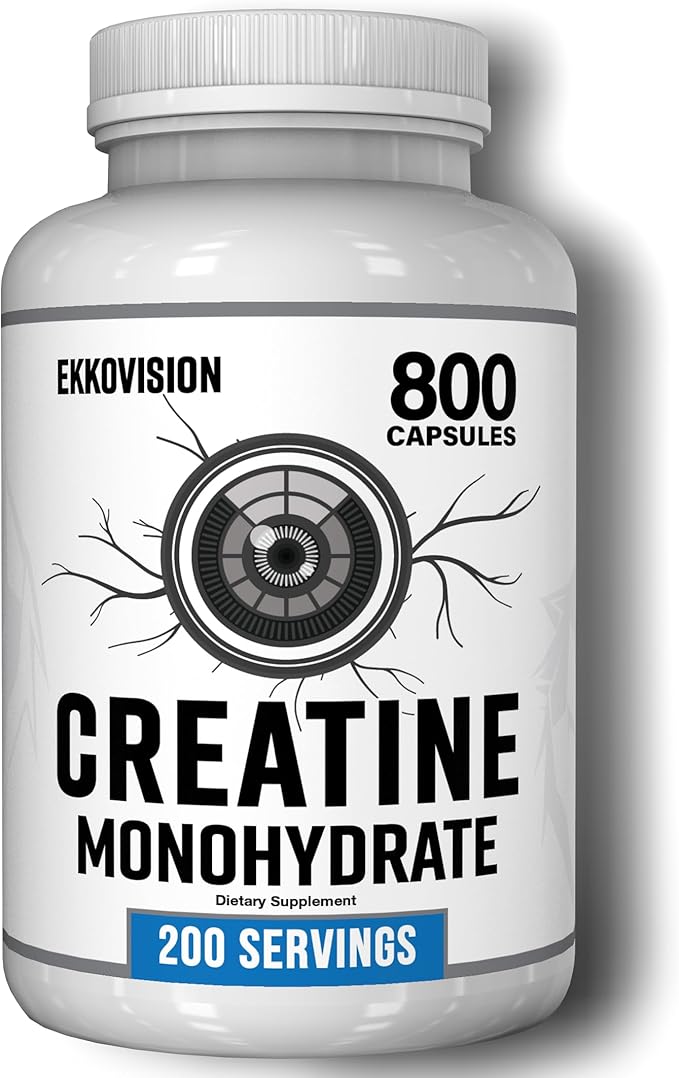 Ekkovision Creatine Monohydrate Capsules Micronized Unflavored Creatine Supplement for Men &amp Women Pre Workout &amp Post Workout Support Easy-to-Swallow 800 Capsules 200 Servings