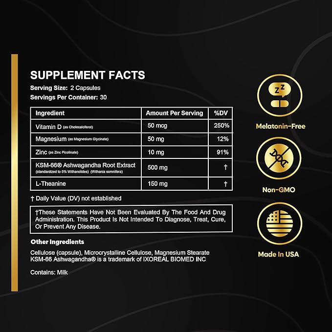 Sleep Aid Without Melatonin- Deep Sleep Supplement with KSM-66® Ashwagandha and Magnesium Glycinate for Nighttime Relaxation Recovery &amp Restful Sleep- with L-Theanine Zinc &amp Vitamin D3 (30 S