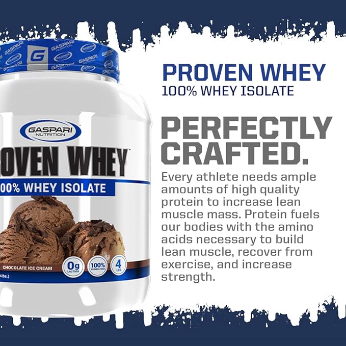 Gaspari Nutrition Proven Whey 100% Hydrolyzed Whey Isolate High Protein Lactose Free Low Carbohydrate and Low Sugar (4lb Strawberries &amp Cream)